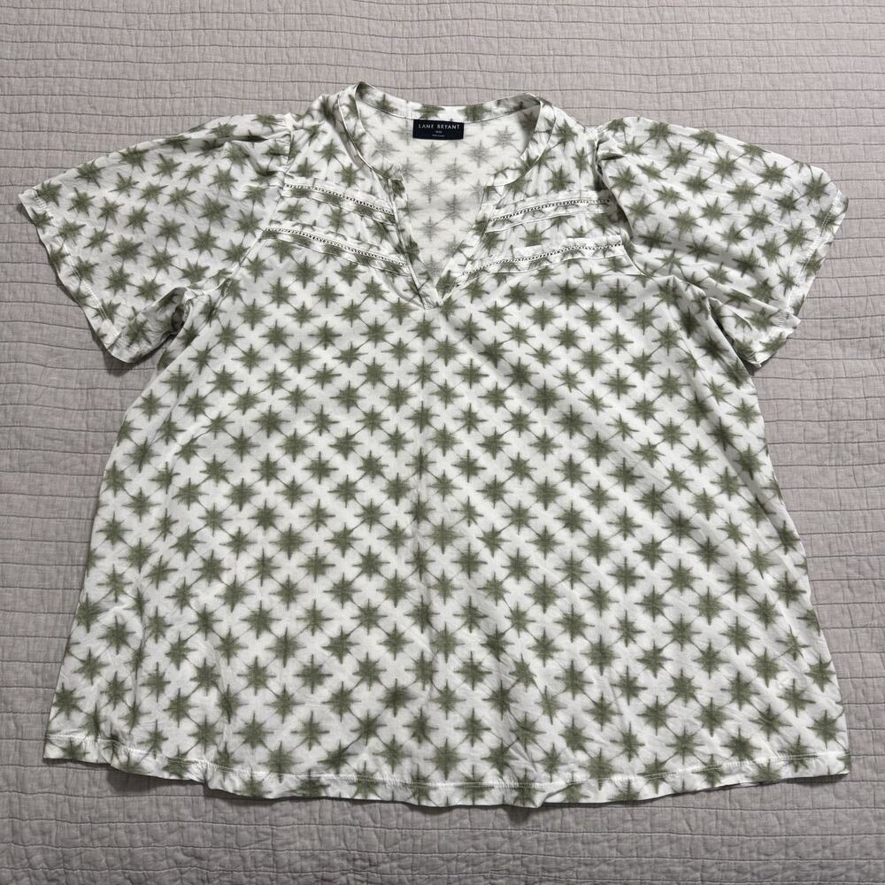 Lane Bryant Poplin & Knit Notch Neck Trim Top Size 18/20